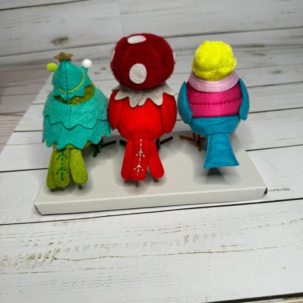 3pc Featherly Friends Mini Fabric Christmas Bird Figurines WonderShop‎ Brights